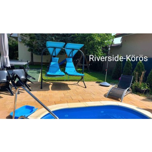 Kétszemélyes hintaágy , napozóágy kültèri , teraszra, kertbe ,tetőteraszra . Kék. ( lakeblue )